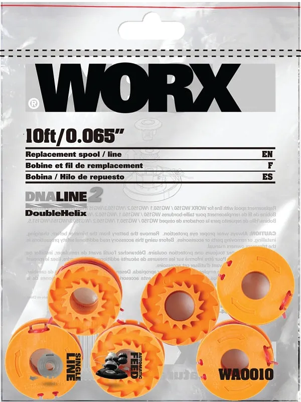 WORX WA0010 Trimmer Spool, 0.065 in Dia, 10 ft L, Plastic, Orange :PK 6: QUANTITY: 1