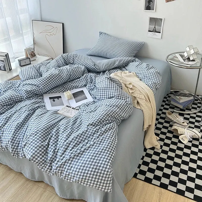 Yeknu Striped Plaid Series Bedding Comforter sets Duvet Cover bedsheets set with Pillowcase Bedding Linens Set for Queen/King Bed