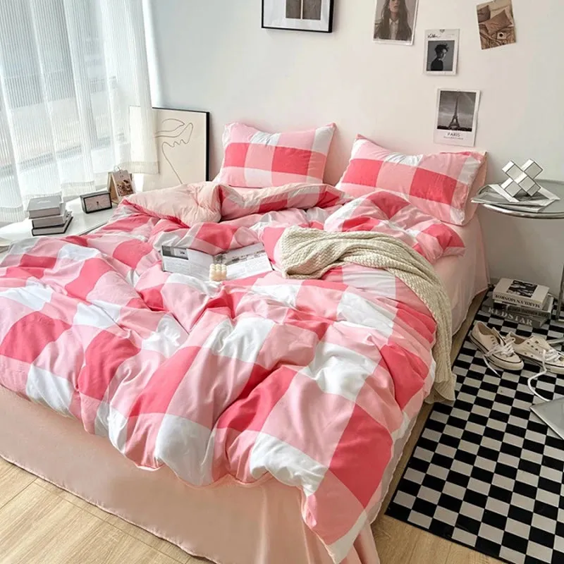 Yeknu Striped Plaid Series Bedding Comforter sets Duvet Cover bedsheets set with Pillowcase Bedding Linens Set for Queen/King Bed